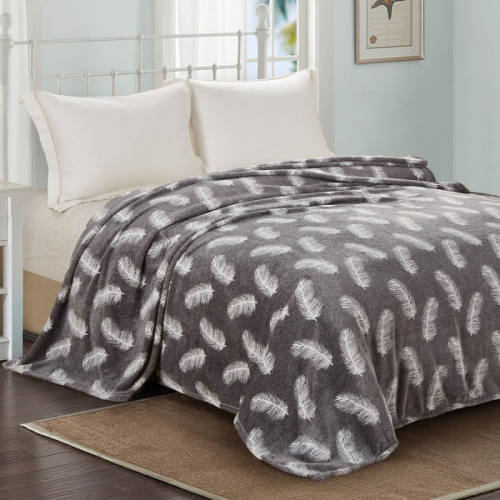 Плед Велсофт 150*200 Перья на сером